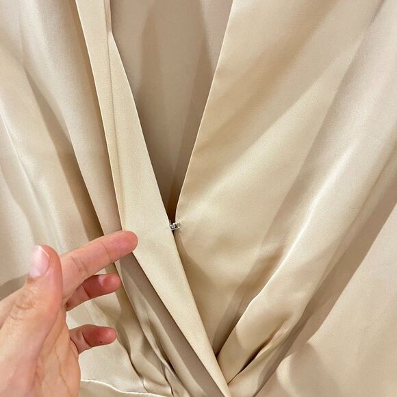 Banana Republic Beige Champagne Satin Midi Sleeveless Cocktail Party Dress Sz 12 - Picture 4 of 15